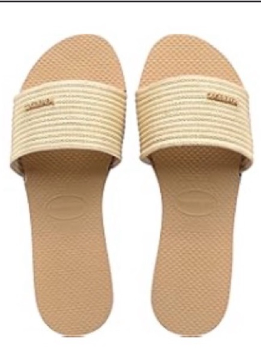 Havaianas Beige Woven Slide Sandals with Gold Logo